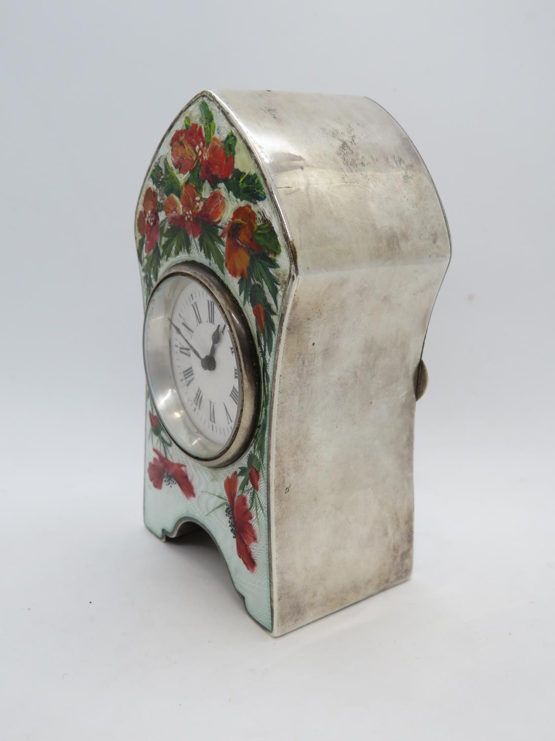 Birmingham 1905 silver enamelled clock - enamel damaged by bad repair - Bild 2 aus 5