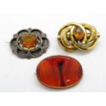 Collection of 3x Scottish agate brooches