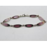 HM silver bracelet set with pink Mother of Pearl panels 7.25" 11.6g