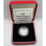 Royal Mint 1989 silver proof Piedfort £1.00 coin box and papers