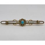 Victorian 9ct gold brooch with turquoise and pearls 2.1g