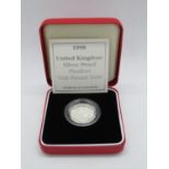 Royal Mint 1998 silver proof Piedfort £1.00 box and papers