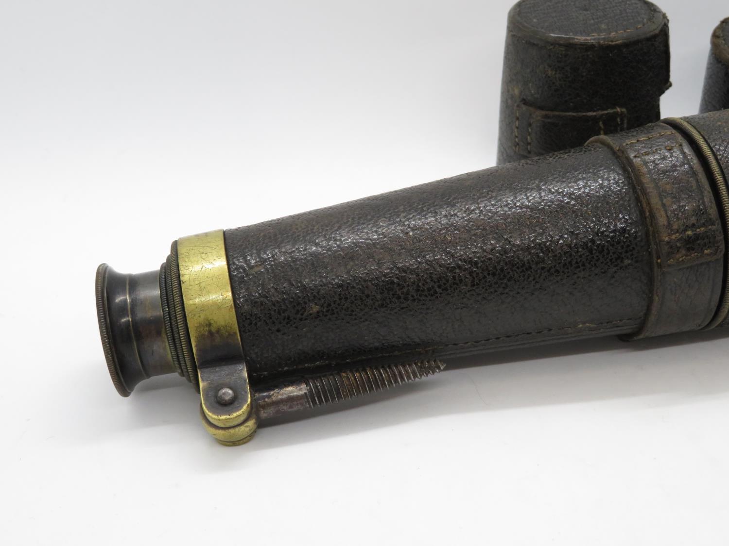 WWI four tier leather and brass telescope - Image 2 of 3