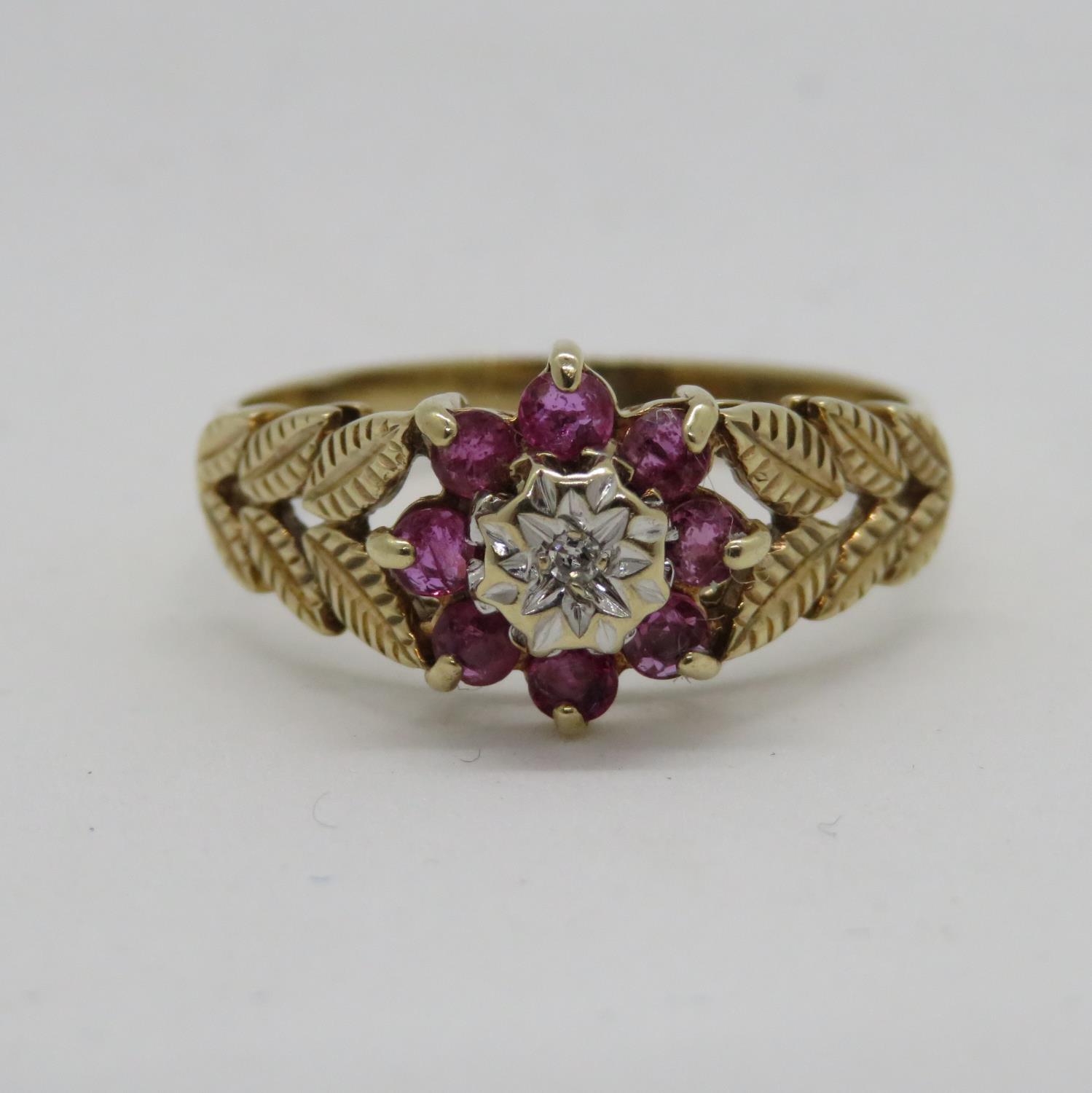 Ruby and diamond ring 9ct gold 2.5g size P - Image 2 of 3