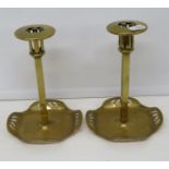 Arts and Crafts Art Nouveau patent brass candlesticks