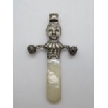 Silver and mother of pearl teething whistle and bells