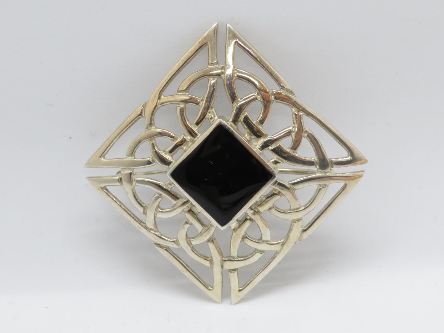 Celtic silver and black onyx brooch Ralph Weston TA Kell's gold Mull Scotland 9.7g