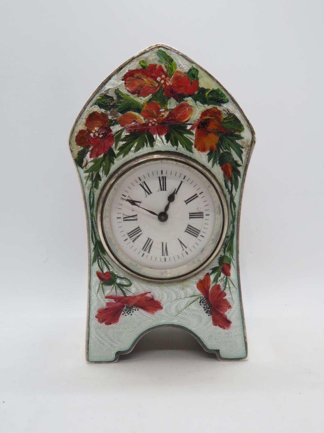 Birmingham 1905 silver enamelled clock - enamel damaged by bad repair