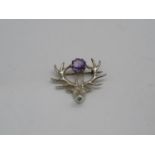 Victorian silver stag's head brooch 6.2g