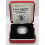 Royal Mint silver proof Piedfort £1.00 coin 1988 boxed and paperwork