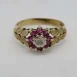 Ruby and diamond ring 9ct gold 2.5g size P