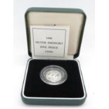 Silver proof Piedfort 5p coin 6.95g 1990