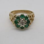 Emerald diamond cluster ring HM 9ct gold 4g size I+.5