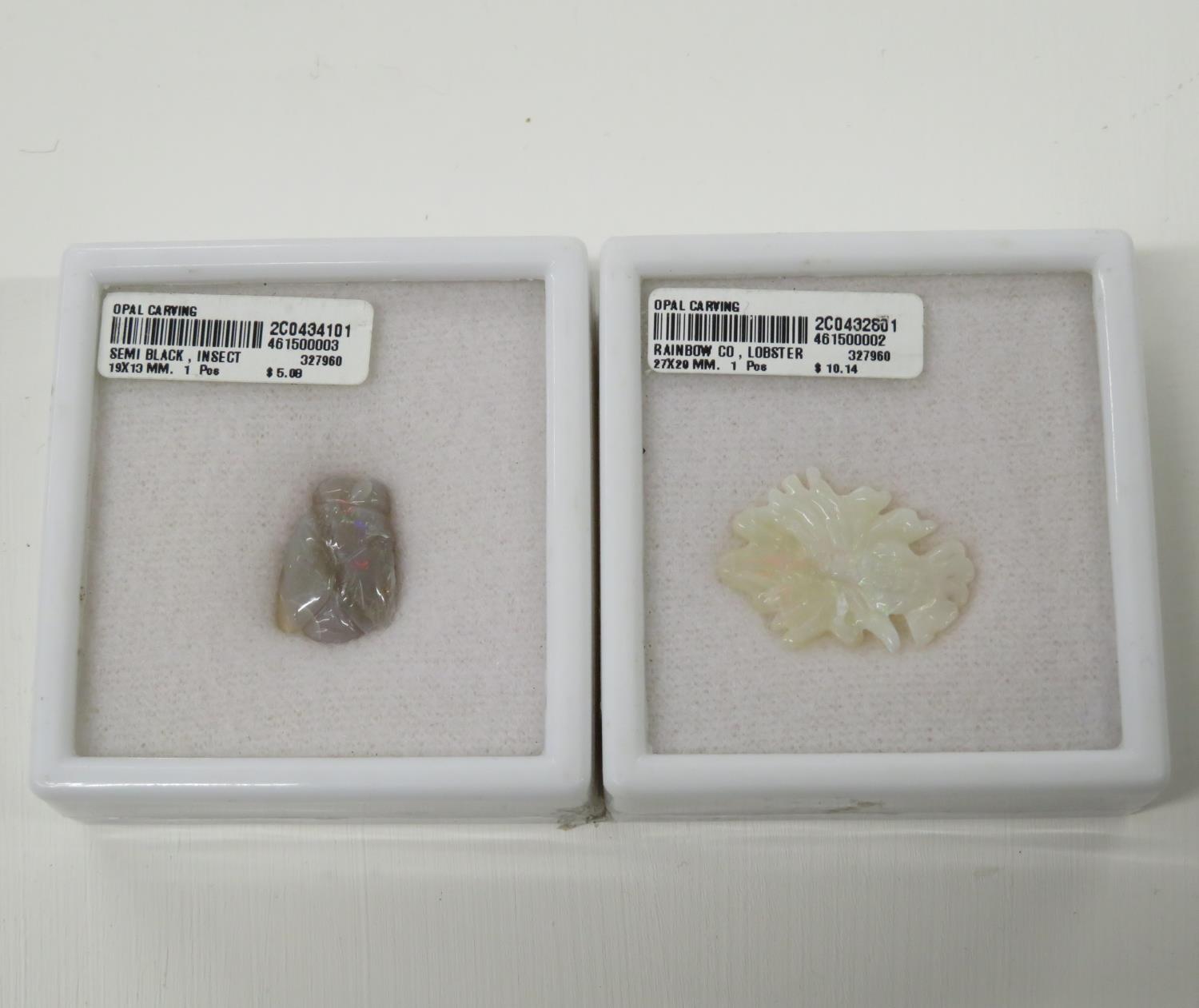 2x Small opal carvings