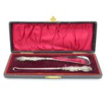 Boxed set of silver shoehorn and button hook