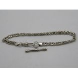 Silver Albert style bracelet with T Bar 7.5" 11.2g