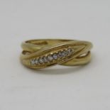 HM 9ct gold diamond crossover ring 2.9g size L