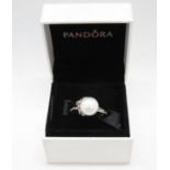 Pandora silver ring set with cultured pearl in original box size O