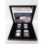 Sealed boxed infamous notorious and scandalous US coin set - mint condition - with paperwork