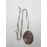 Vintage silver locket by J A Main Ltd. on 24" silver curb link chain 26.2g