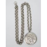 Large vintage silver St. Christopher medallion on 2" silver belcher chain LONDON 1972 30.2G