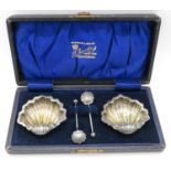 Boxed shell HM silver salts with spoons