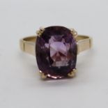 Large 9ct gold and amethyst ring size O+.5