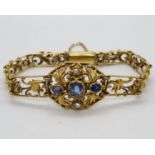 18ct late Victorian bracelet with blue stones and pearls 13.8g