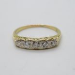 Victorian 18ct gold ring with carved shank set with 5x old cut diamonds approx .5ct size R 2.8g