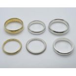 6x assorted silver rings including gold on silver. 22.5g