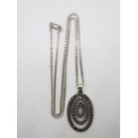 Vintage silver and marquisite pendant on 20" silver curb link chain 14g