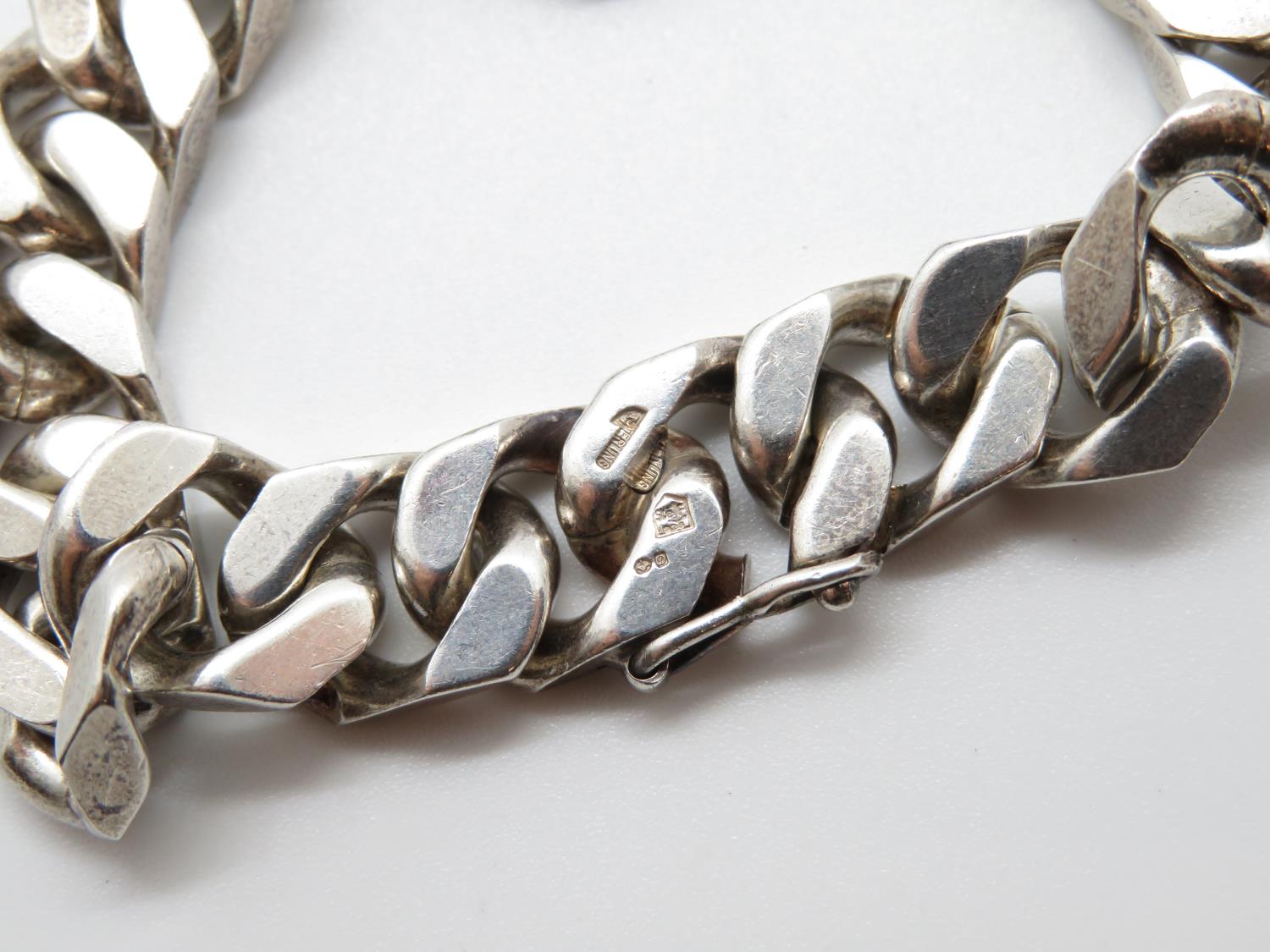 Gentleman's heavy silver curb link bracelet London 1978 8.75" 66g - Image 3 of 3