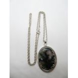 Super Scottish moss agate pendant by Malcolm Grey Edinburgh 1989 on 22" silver PoW chain. 21g