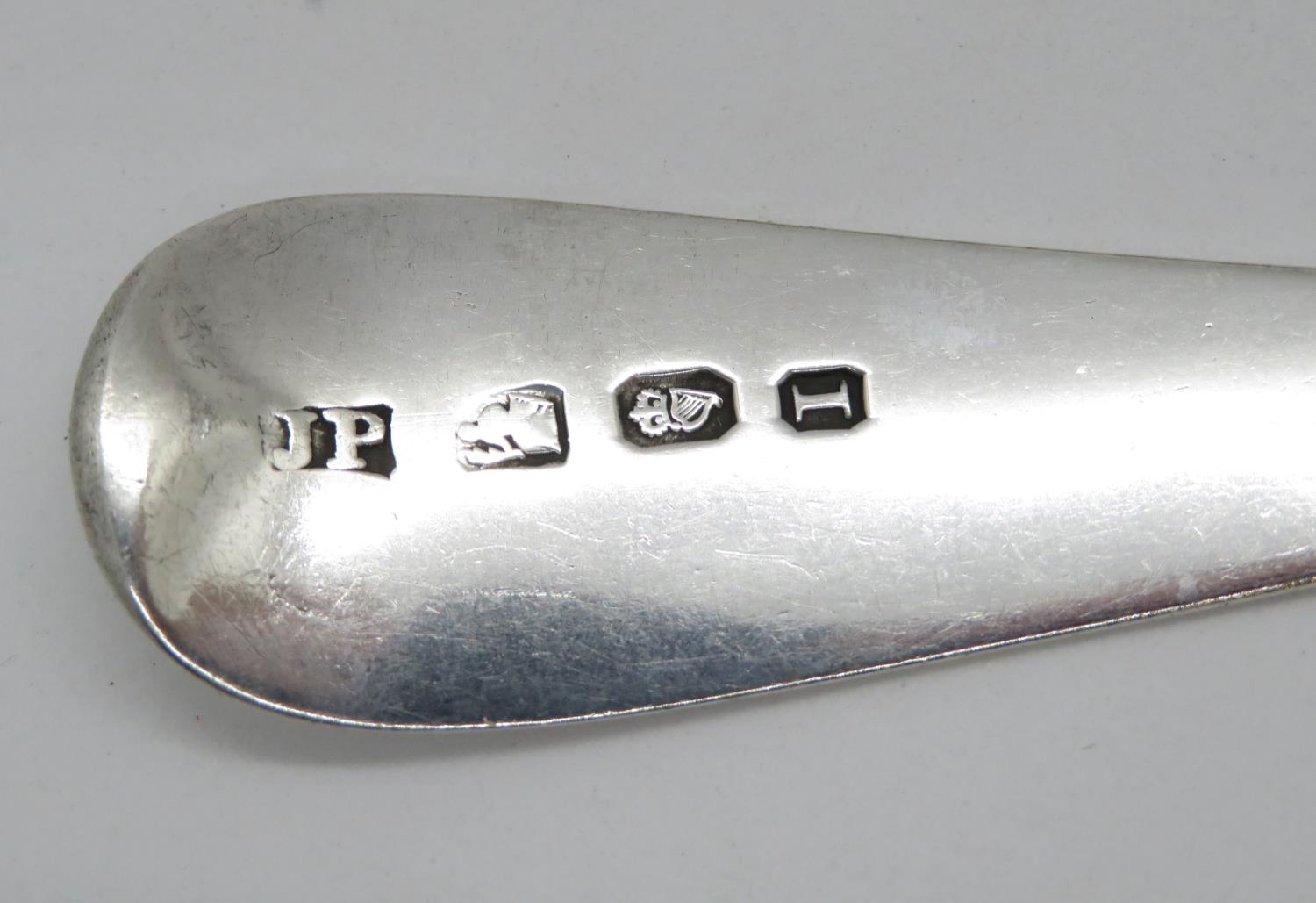 2x antique Irish silver serving spoons - 1x maker John Power Dublin 1805. and 1x Samuel Neville - Image 2 of 2