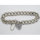 Heavy vintage silver curb link bracelet with padlock and safety chain London 1968. 8.5" 48g