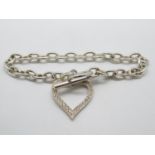 HM silver Tiffany style bracelet 7.5" toggle heart fastener 16.1g