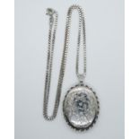 Vintage silver locket HM Birmingham 1978 on 20" box link chain 14.8g