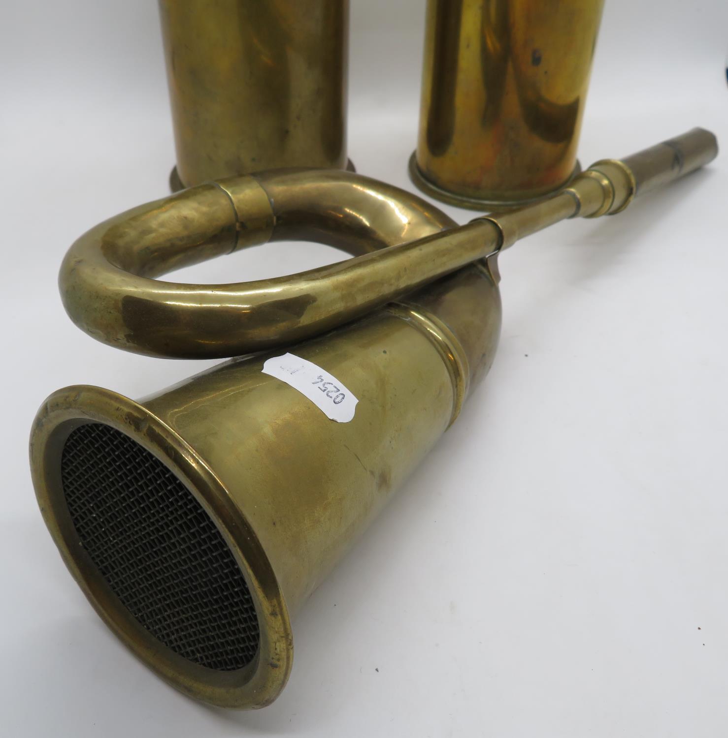 2x Trench Art shells from WWI and early brass car horn - fully working - Image 2 of 3