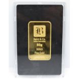 Sealed Baird and Co. 50g 999 gold bar