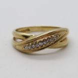 HM 9ct gold diamond crossover ring 2.9g six L