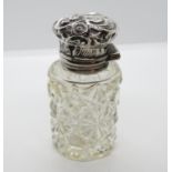 Edwardian silver cut crystal scent bottle by Hilliard and Thomasson Birmingham 1904 internal stopper