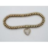 HM 9ct gold on silver sweetie style bracelet with heart appendage 24g