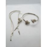 Vintage silver ram's head torque bracelet and necklace