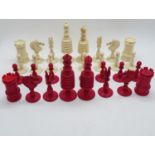 Extra fine quality Chinese ivory/bone chess set with original paper mâché split level box