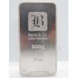 Baird and Co. 500g 999.9 pure silver bar