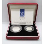 1990 silver proof 2x 5p pieces in collector's box