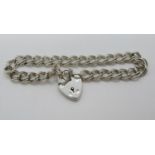 Vintage silver double curb link bracelet with lock and chain Birmingham 1975 7.75" 14g