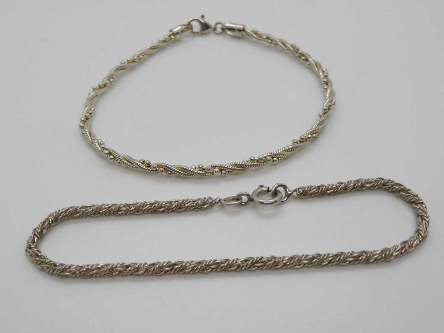 2x silver rope style bracelets 7.5" 10g