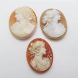 3x loose carved shell cameos