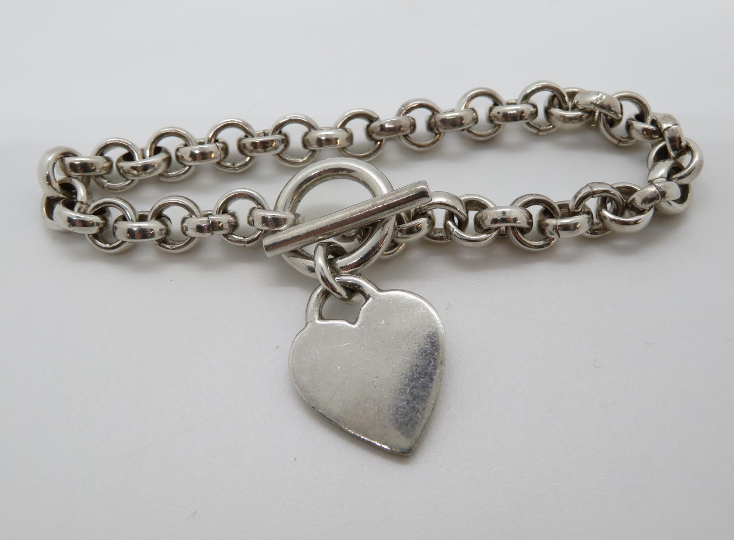 HM silver Tiffany style bracelet with heart 7.75" 31g